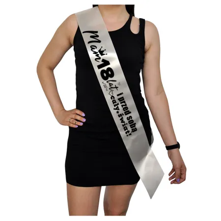 Szarfa ECRU Osiemnastka Mam 18 lat i przed sobą cały świat